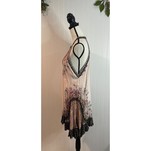 Free People Women’s L Tunic Top Mini Dress Steal The Sun Print Light Pink Boho - Picture 7 of 15